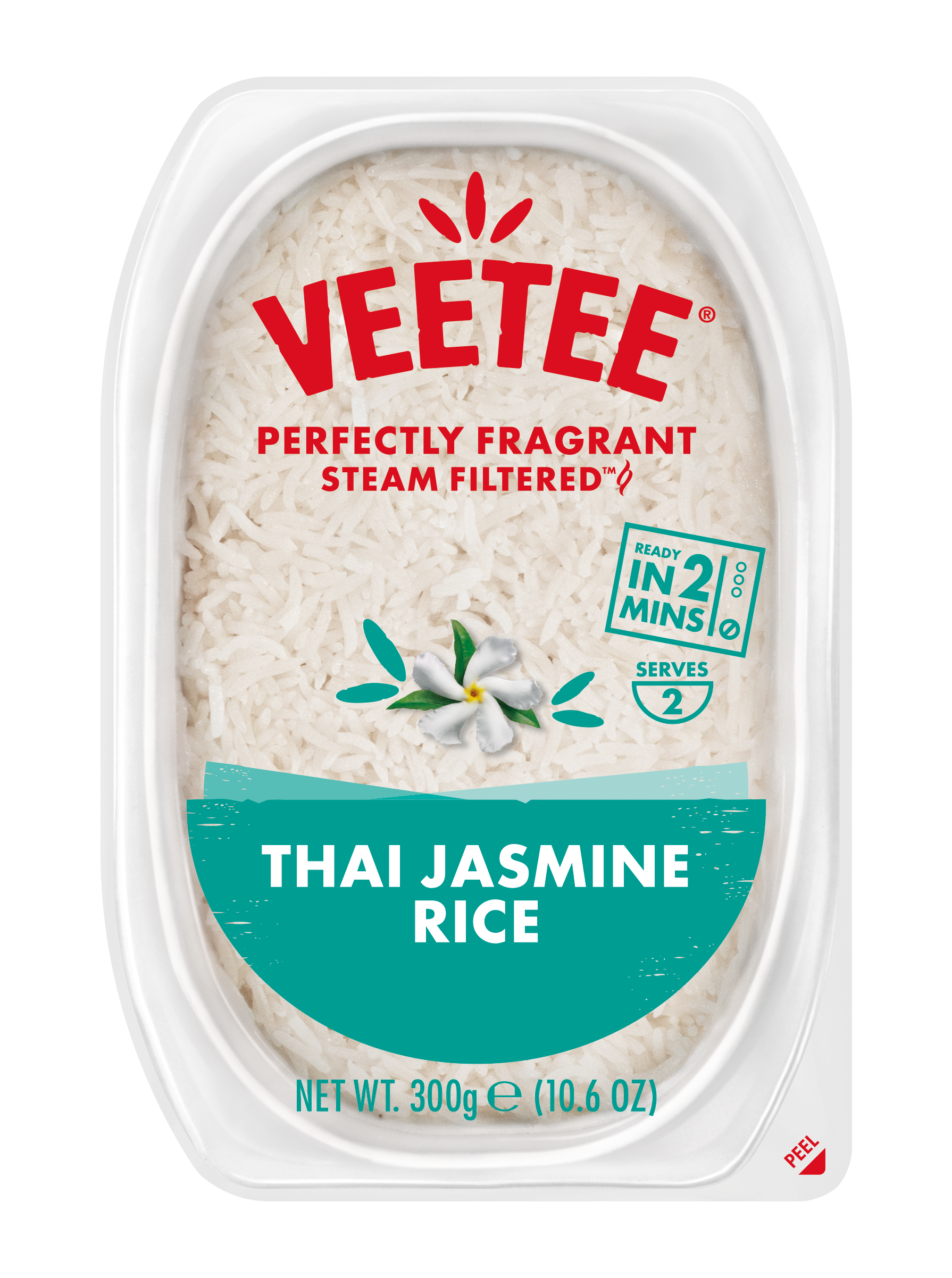 Thai Jasmine Rice — Veetee clear tray with soft jasmine rice