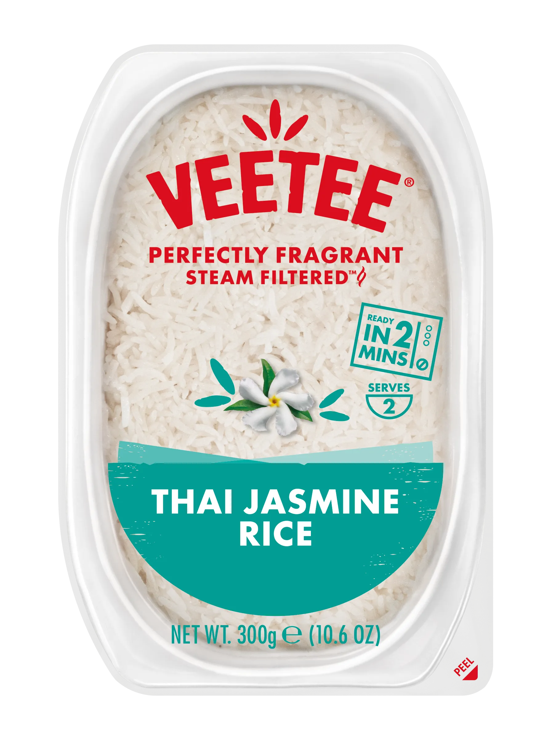 Thai jasmine rice package featuring a floral design and cooking instructions.